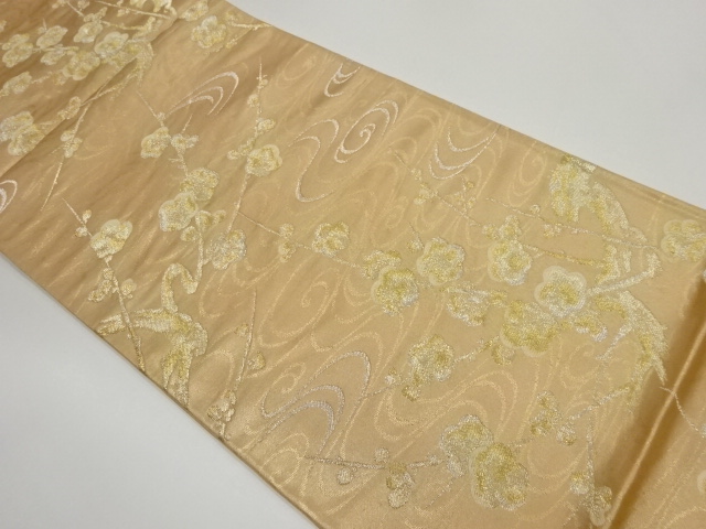 梅に流水模様織出し袋帯